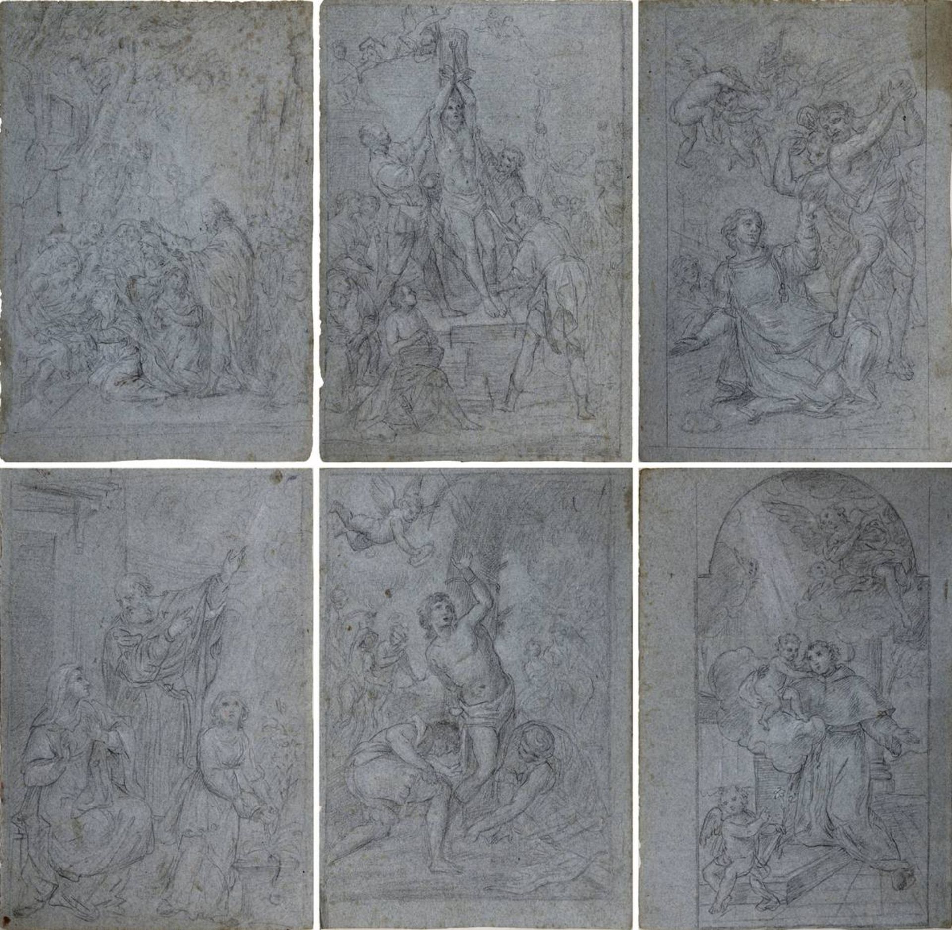 Zeichner 18. Jh., Sechs Zeichnungen von Heiligen und Märtyrern, u. a. Stephanus, Sebastian, Antonius