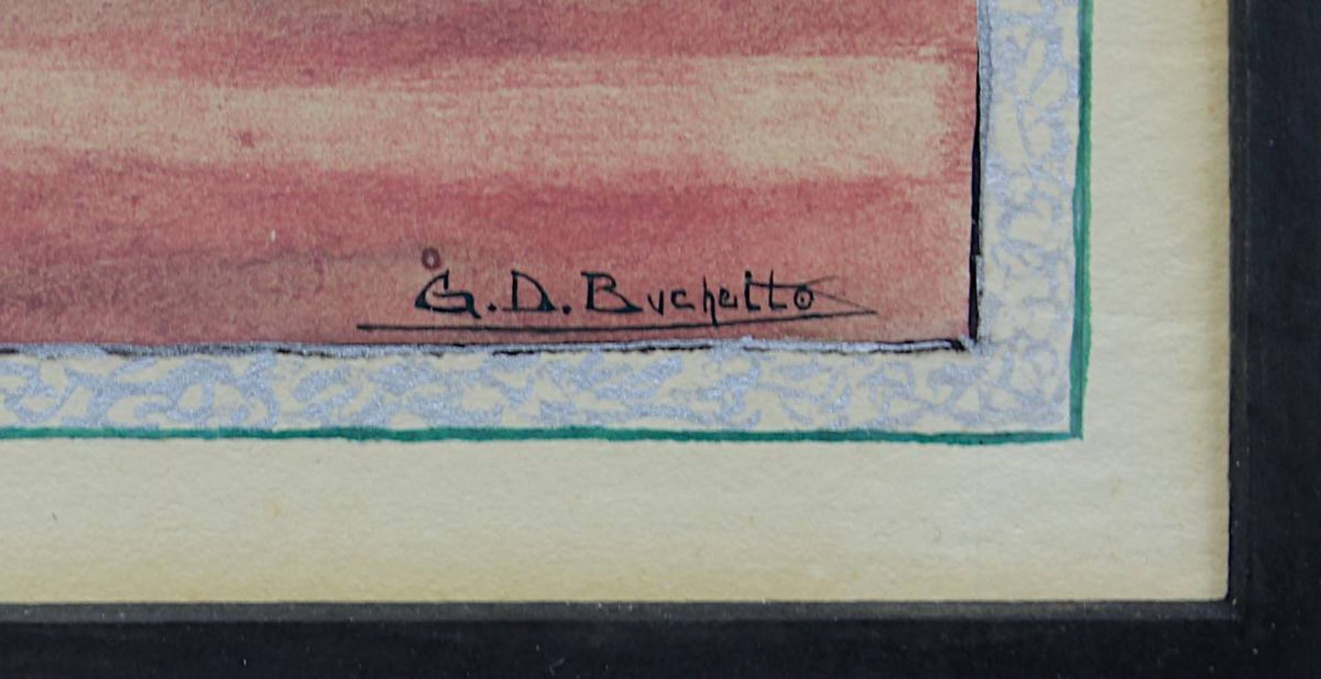 Buchetto, G. D. (Künstler um 1920/30), Darstellung eines eleganten Paares in einer Loge, Aquarell, - Image 3 of 3