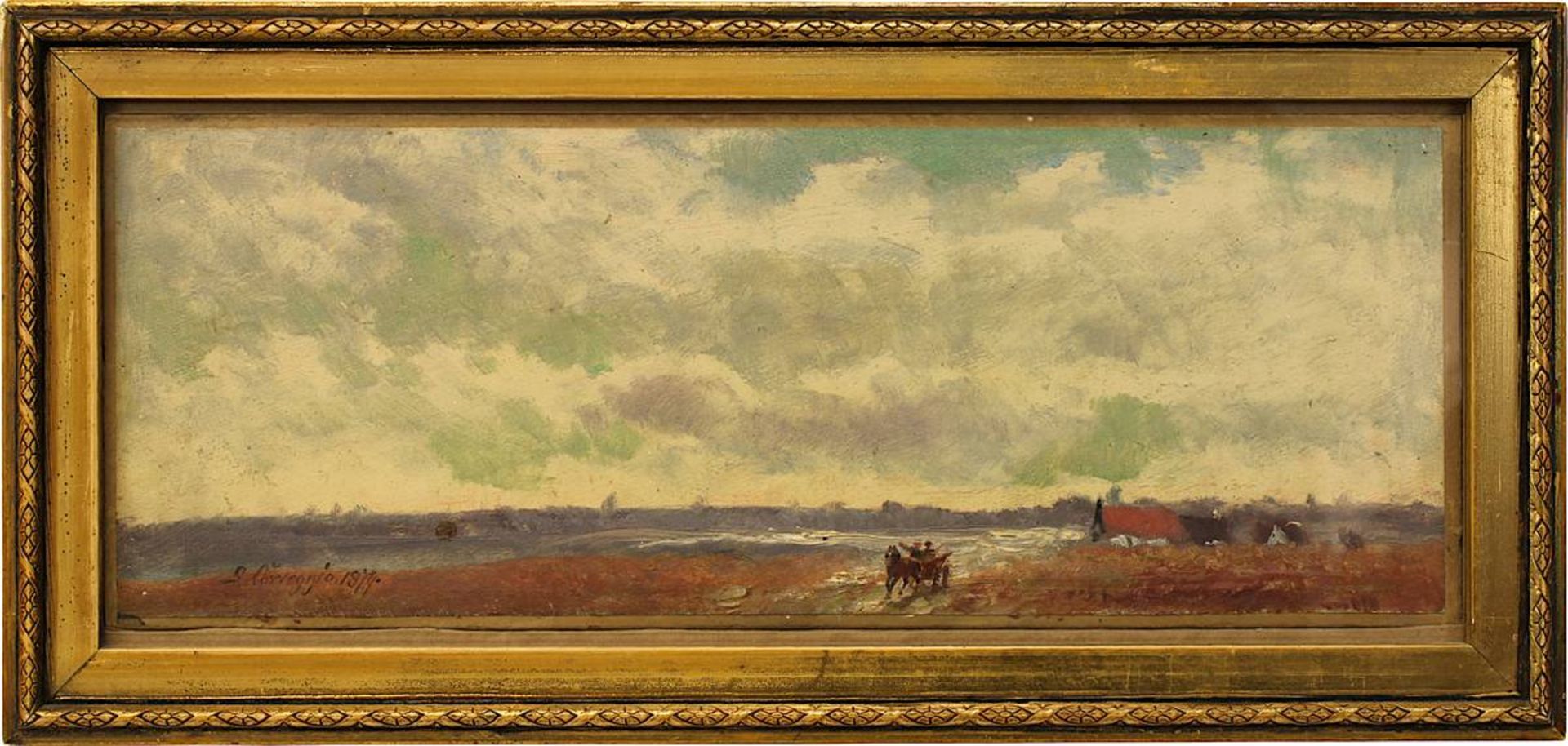 Correggio, Ludwig (München 1846 - 1930 München), Landschaft wohl bei Dachau, Öl auf Karton, links