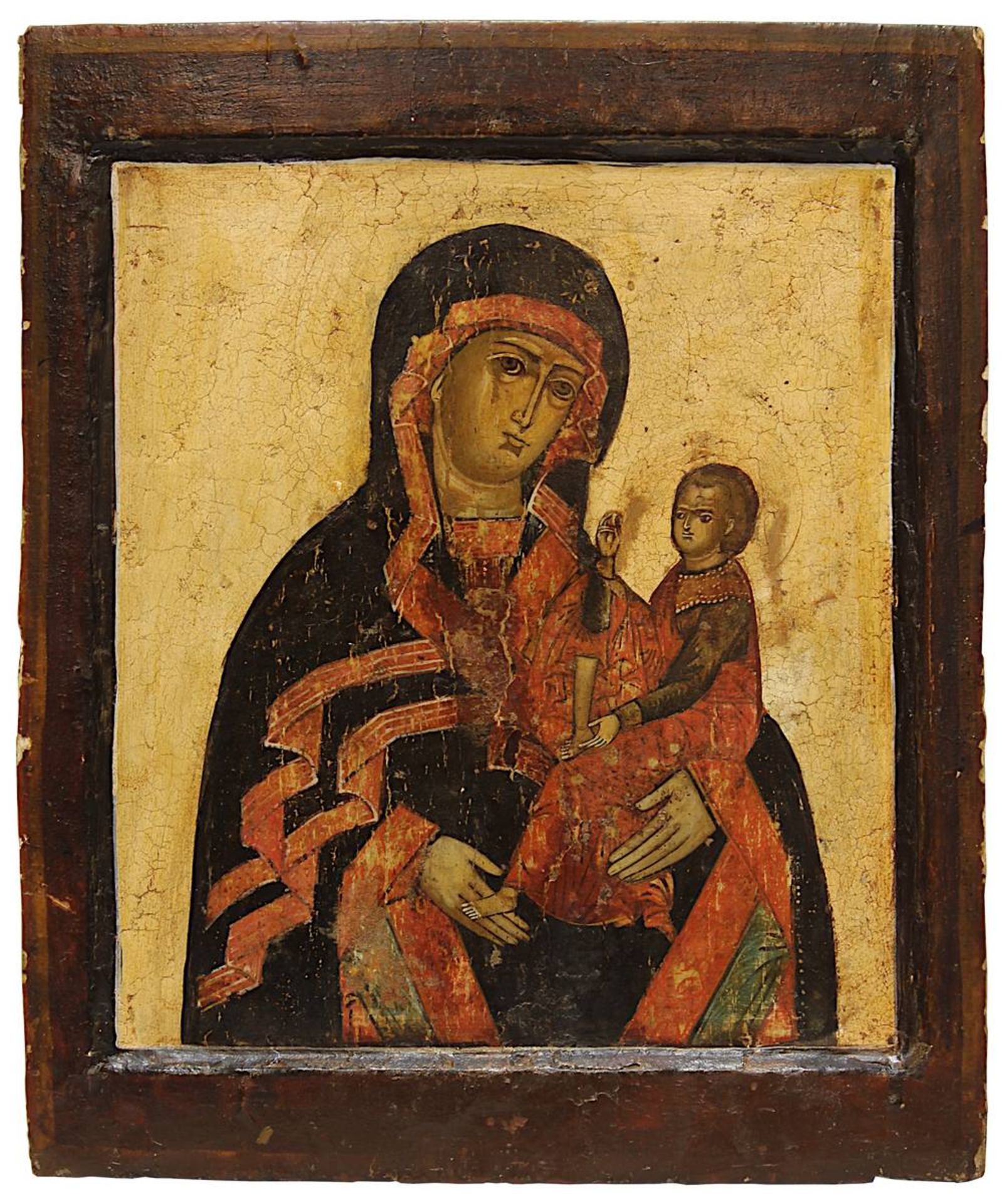 Ikone der Gottesmutter von Smolensk, Zentralrussland 18./19. Jh., Tempera auf Holz, vertieftes