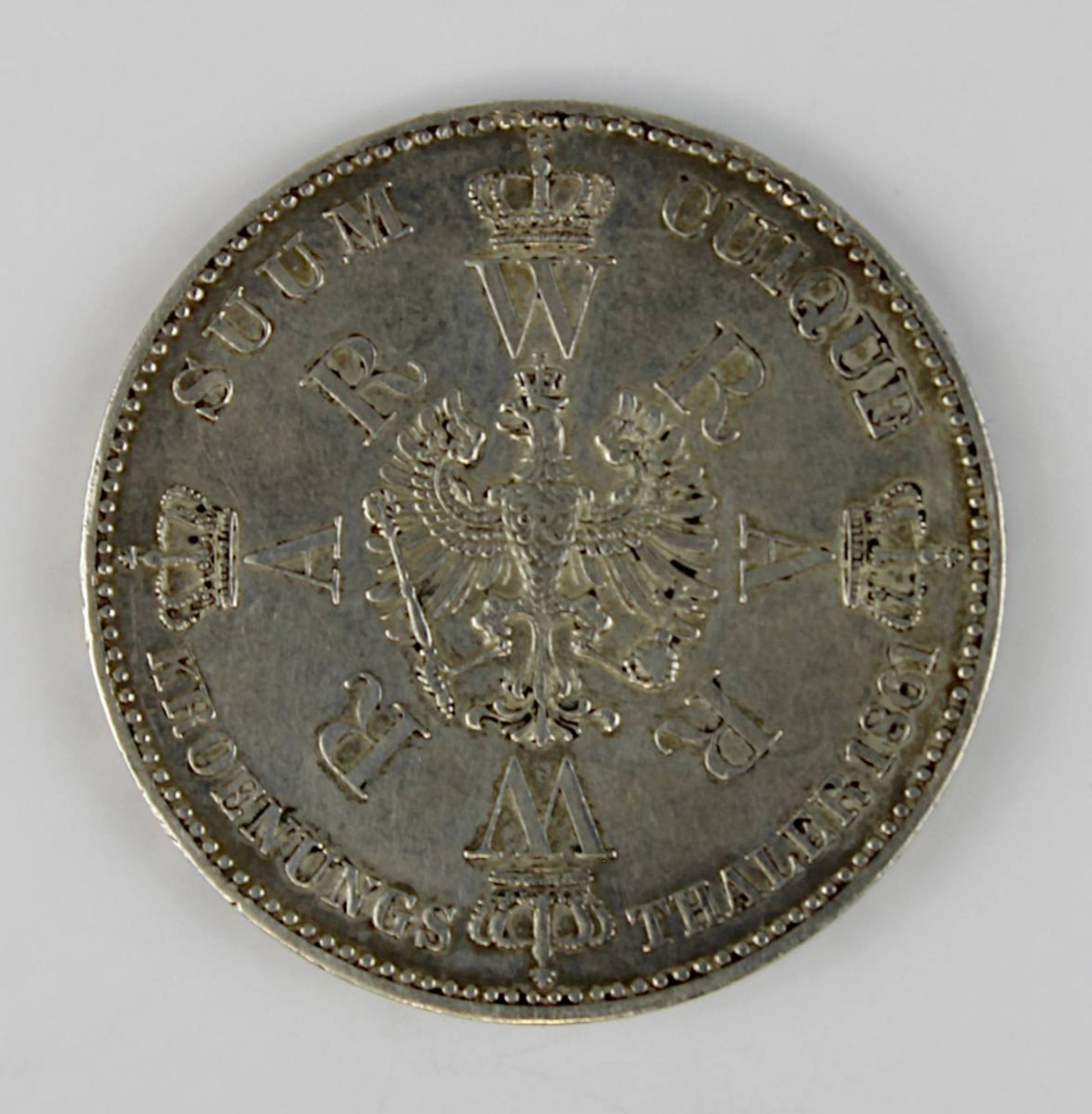 Ein Thaler/Krönungstaler, 1861, Wilhelm und Augusta von Preußen, 900er Silber, D: 3,3 cm, Gew.: 18, - Image 2 of 2