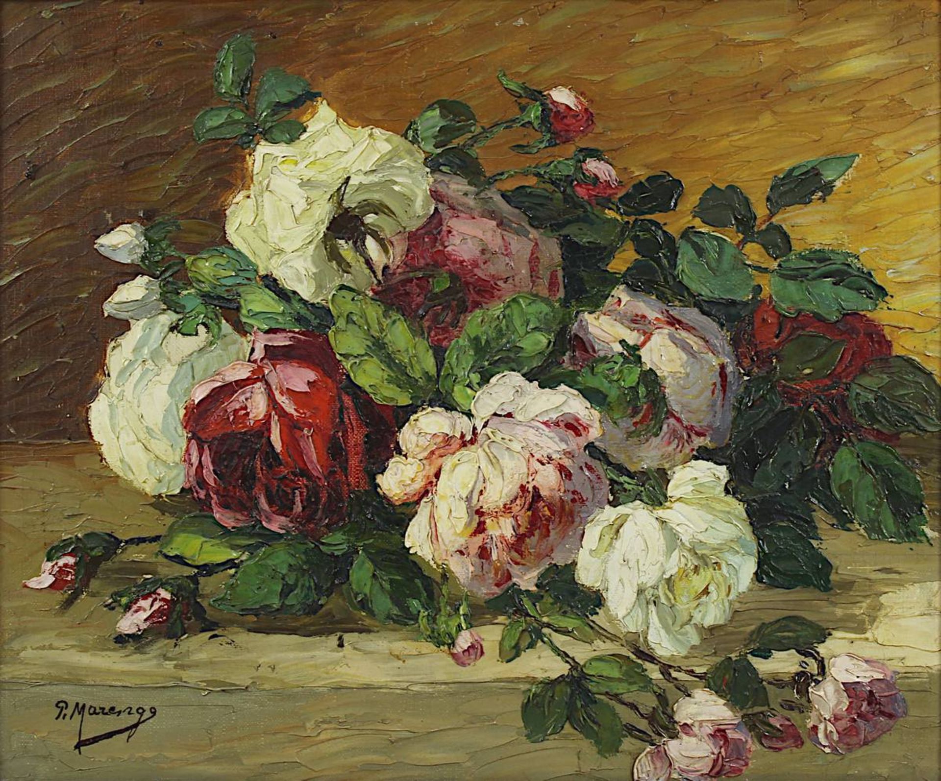 Marengo, Paul, wohl Französischer Künstler 1. H. 20. Jh., Stilleben mit Rosen, Öl auf Leinwand, - Image 2 of 4