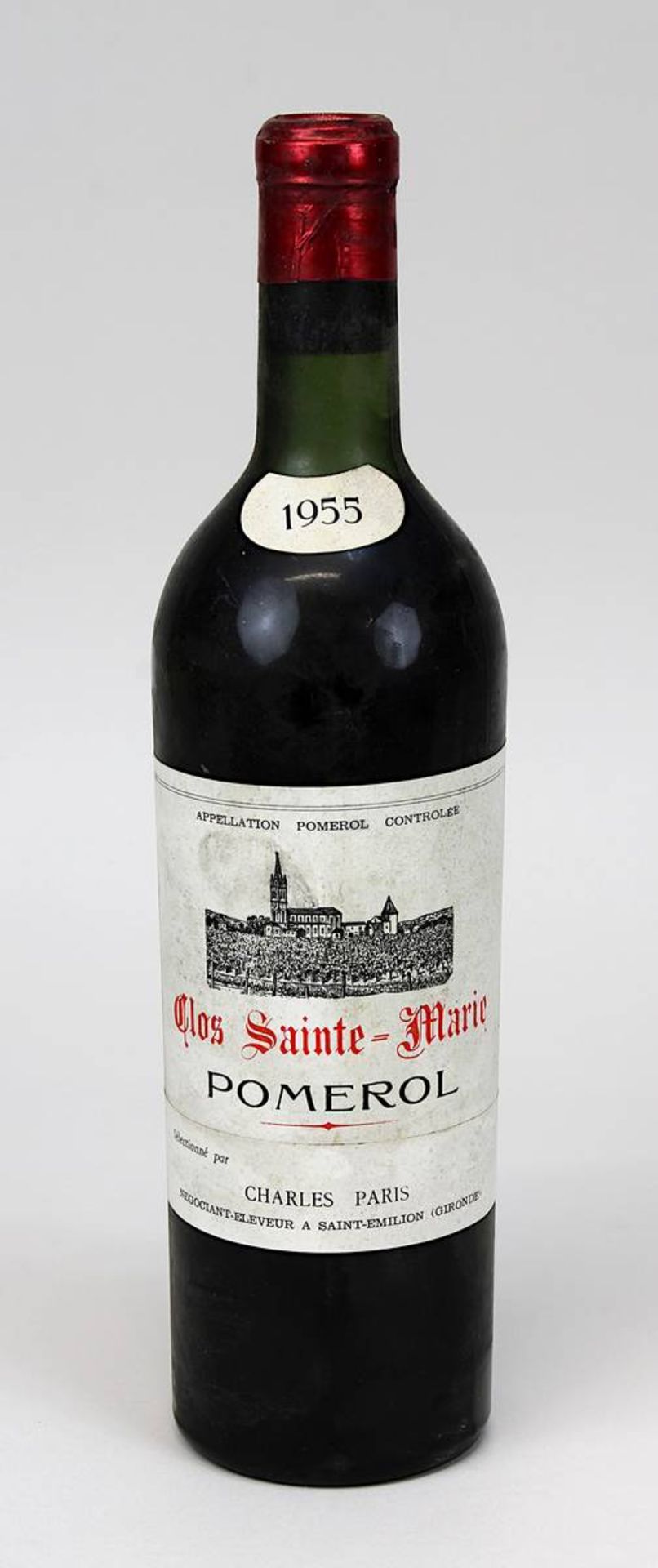 1 Flasche 1955er Clos Sainte - Marie Pomerol, Charles Paris, Saint-Emilion Gironde, Füllhöhe: