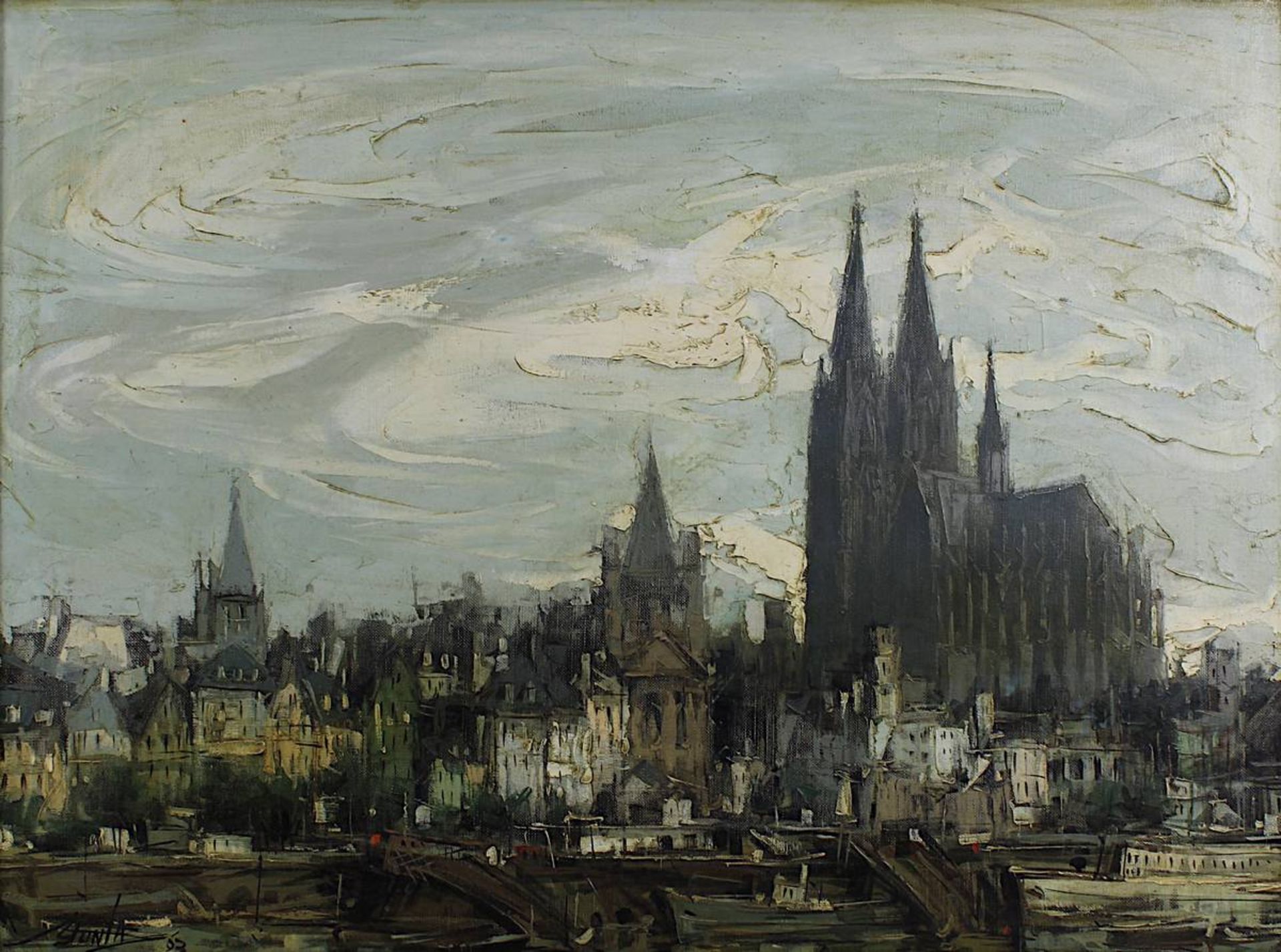 Yunta Lopesino, Mariano (geb. 1938), Blick über den Rhein auf Köln mit dem Dom u. St. Martin, Öl auf - Image 2 of 4