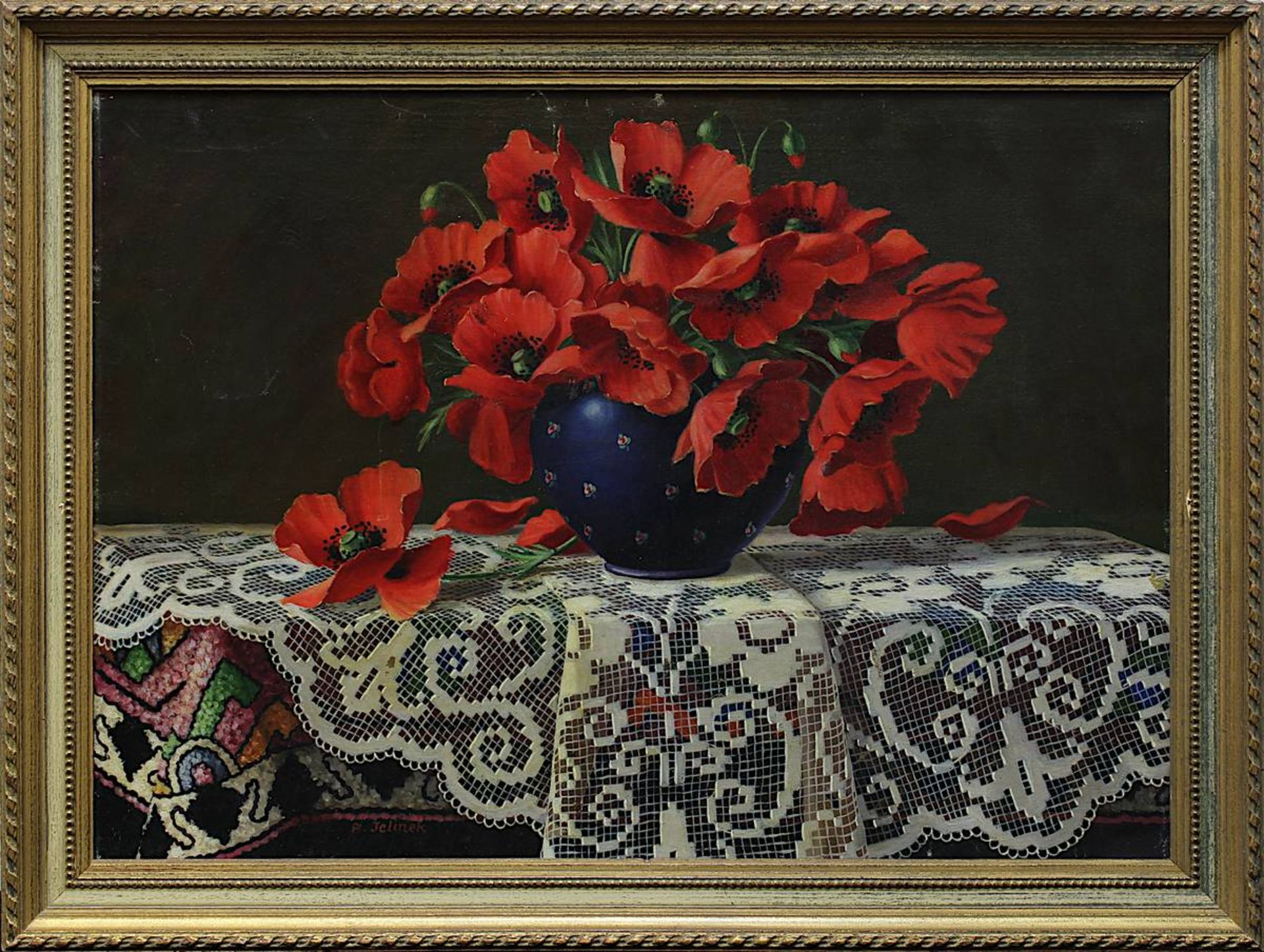 Jelinek, Frantisek A. (Prag - 1890 - 1977), Mohnblumen-Stillleben, Öl auf Leinwand, links unten