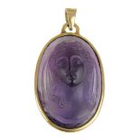 Roségold Anhänger mit Amethyst-Kamee, Idar-Oberstein um 1950, Handarbeit, Öse 333 gestempelt,