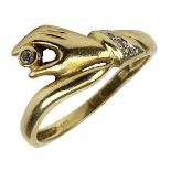 Gelbgold-Damenring in Form einer Hand mit Brillant, Ringschiene 585 gestempelt, Ringkopf besetzt mit