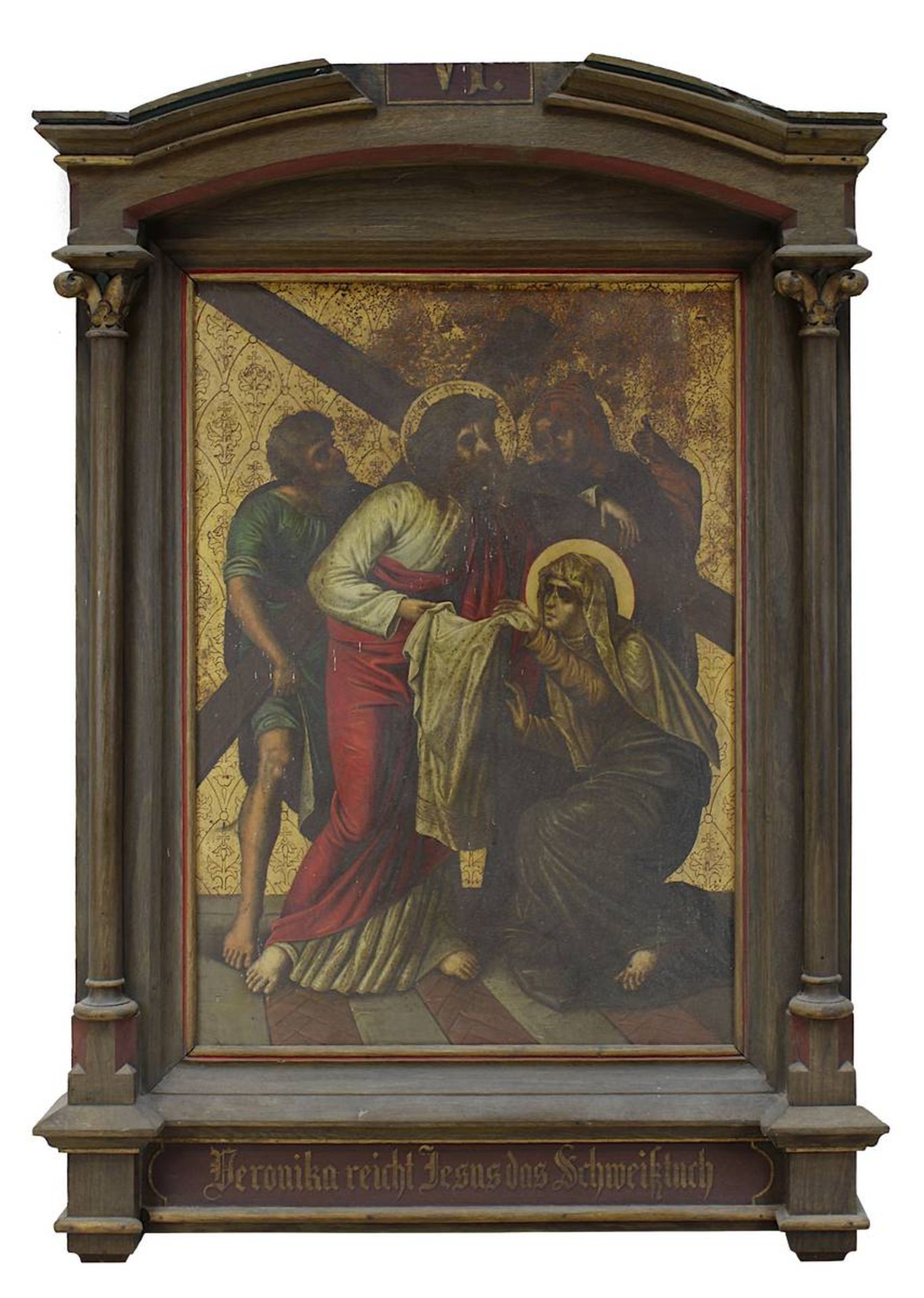 Kreuzwegstation 6 "Veronika reicht Jesus das Schweißtuch", 2. H. 19. Jh., eine von 8 erhaltenen