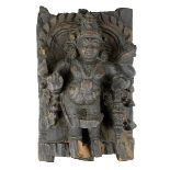 Holzrelief des Gottes Vishnu, Südindien 18./19. Jh., aus schwerem Holz geschnitztes Relief der