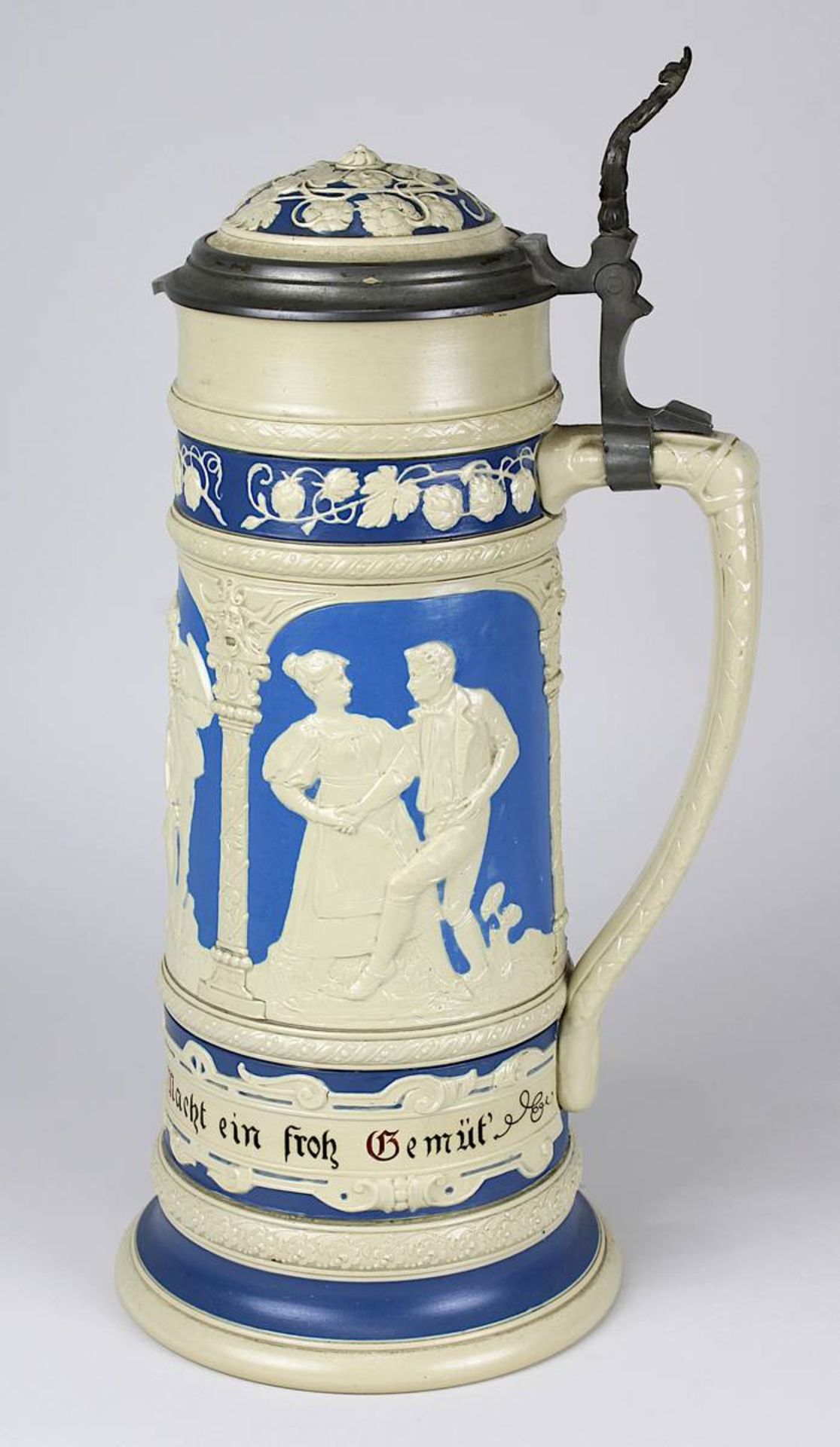 Villeroy & Boch Mettlach, großer Bierkrug mit Deckel, Mettlach 1896, Keramik gelb-cremefarbener - Image 2 of 4
