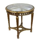Runder Tisch im Louis XVI Stil, 19. Jh., Holz geschnitzt u. vergoldet, Marmorplatte fehlend dafür