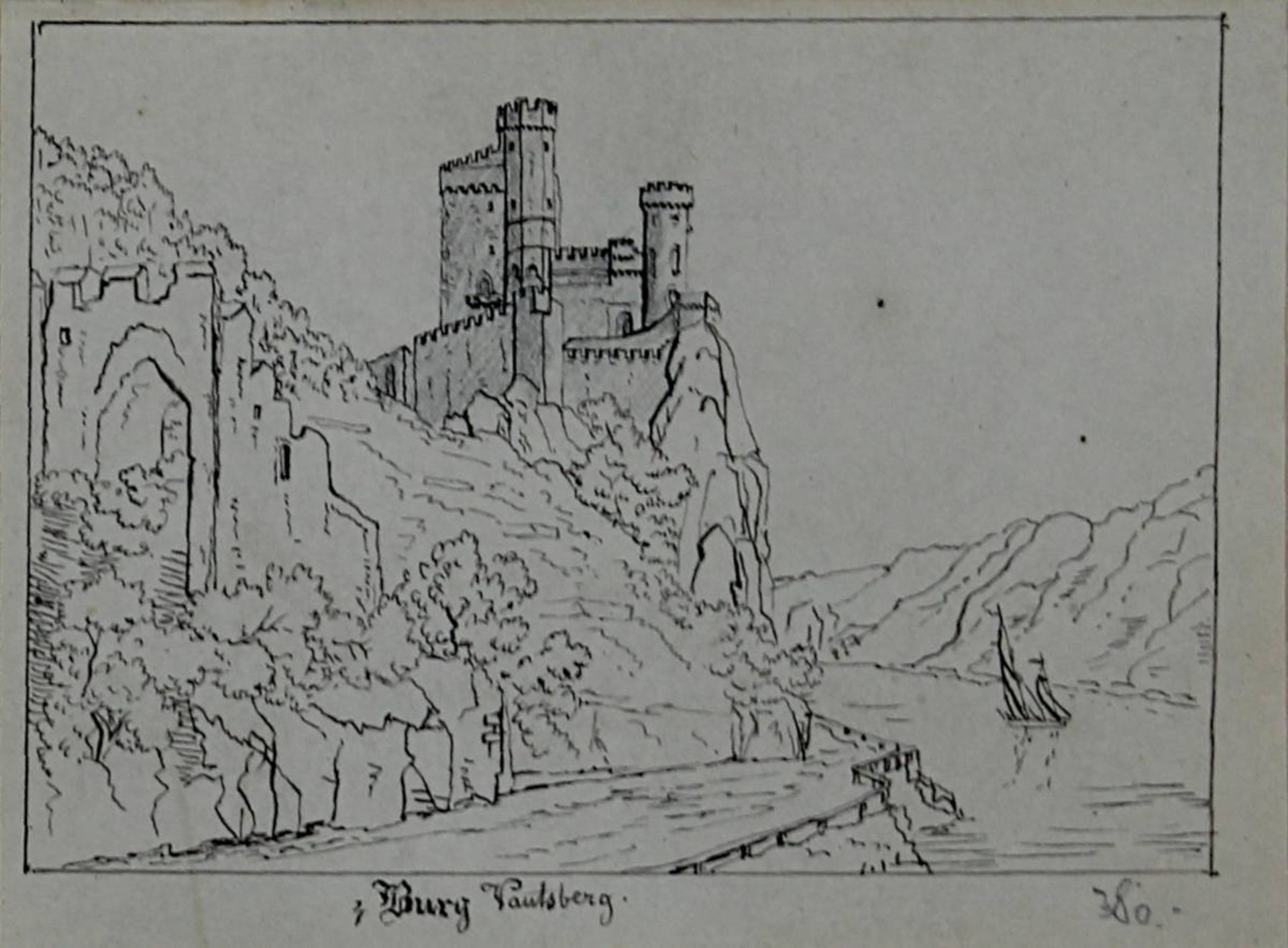 Rosbach, Heinrich (Trier 1814 - 1879 Trier), attr., drei Tuschfederzeichnungen mit Rheinansichten: - Bild 3 aus 4