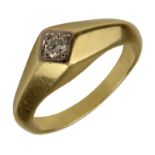 Gelbgold-Ring mit Solitär-Brillant, Ringschiene gestempelt 585 und Goldschmiedezeichen sowie 398 (