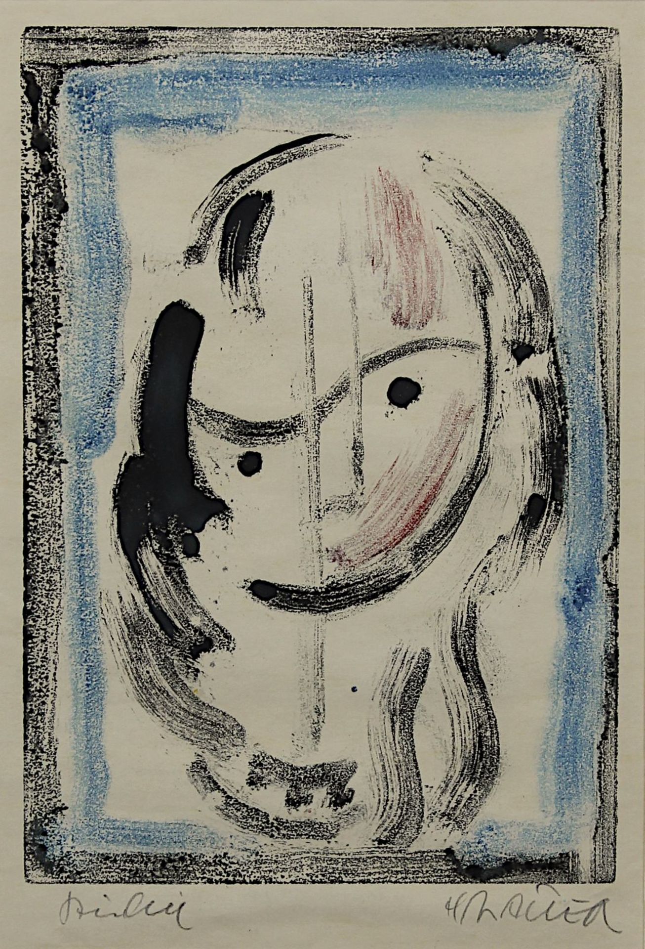 Lauer, Heinz Maria (Gunzenau 1924 - 2014 Sarbrücken), Mädchenkopf, Farblithographie, am unteren Rand - Bild 2 aus 2
