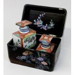 Tea-Caddy, Teeschatulle, China 19. Jh., Holz schwarz lackiert, 4 Seiten und Deckel sowie