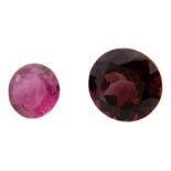 Ein Rhodolith u. ein rosa Turmalin: Rhodolith / Granatvarietät im Brillantschliff, 4,5 ct, Gewicht