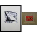 Thomenek, zeitgenössischer Maler, zwei abstrakte Kompositionen: "Justiz", Blattgröße 25 x 28 cm,