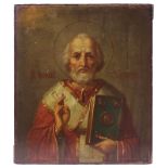 Ikone Heiliger Nikolaus der Wundertäter, Russland 2. H. 19. Jh., Darstellung des Heiligen als