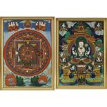 2 Thangkas, Tibet 20. Jh., jew. gerahmt: Thangka des Shadakshari Avalokiteshvara, zentral die