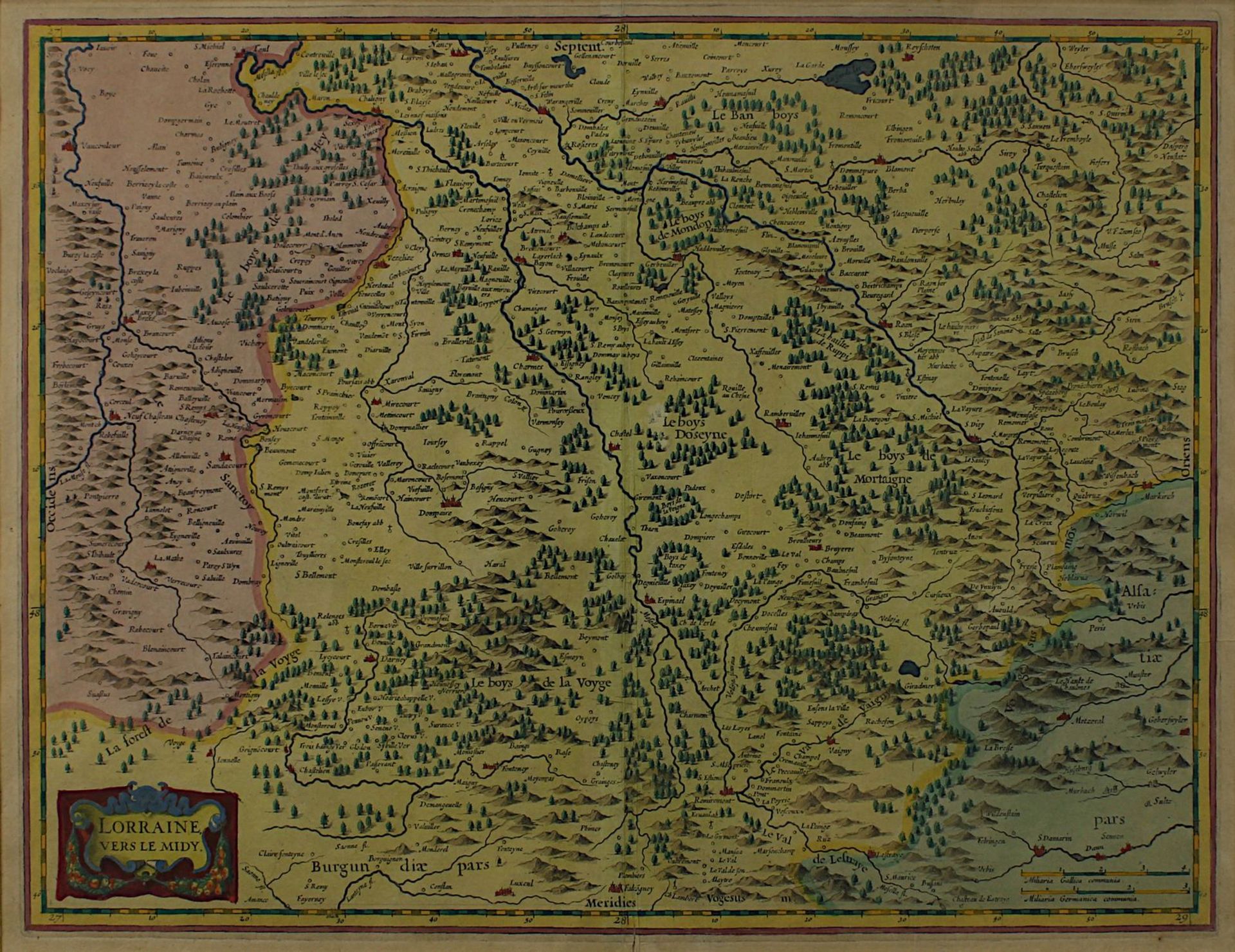 "Lorraine vers le midy", kolorierte Kupferstichkarte von Mercator-Hondius ca. 1635, zeit das - Image 2 of 2