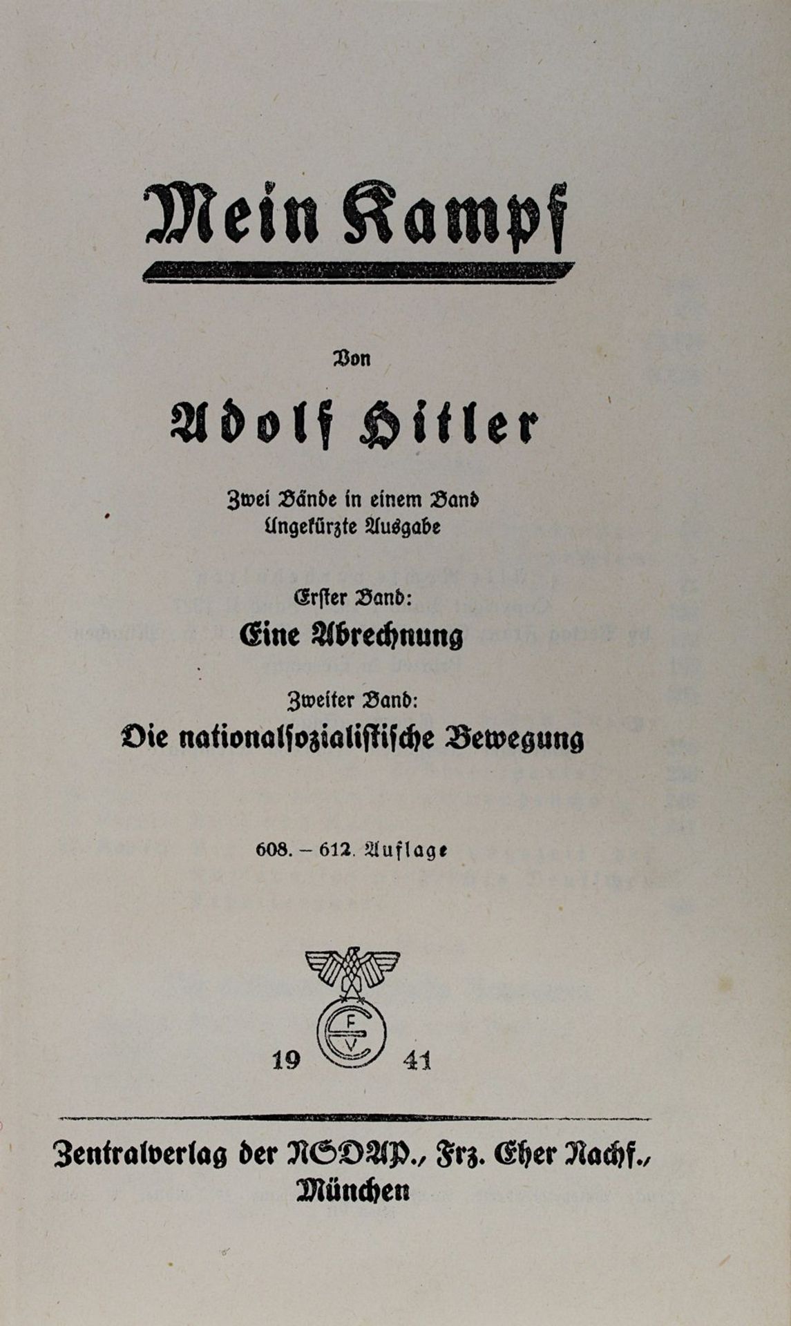 Hitler, Adolf "Mein Kampf", zwei Bände in einem Band, Zentralverlag der NSDAP Franz Eher Nachf.
