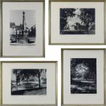 Vier Künstlerfotos mit Saarbrücker Ansichten, 1950er Jahre, schwarz-weiß, je 16,5 x 22,5 cm,