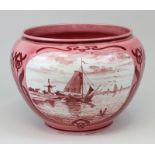Jugendstil Keramik-Cachepot mit gemaltem Dekor mit Segelboot, Frankreich um 1910, Keramik heller
