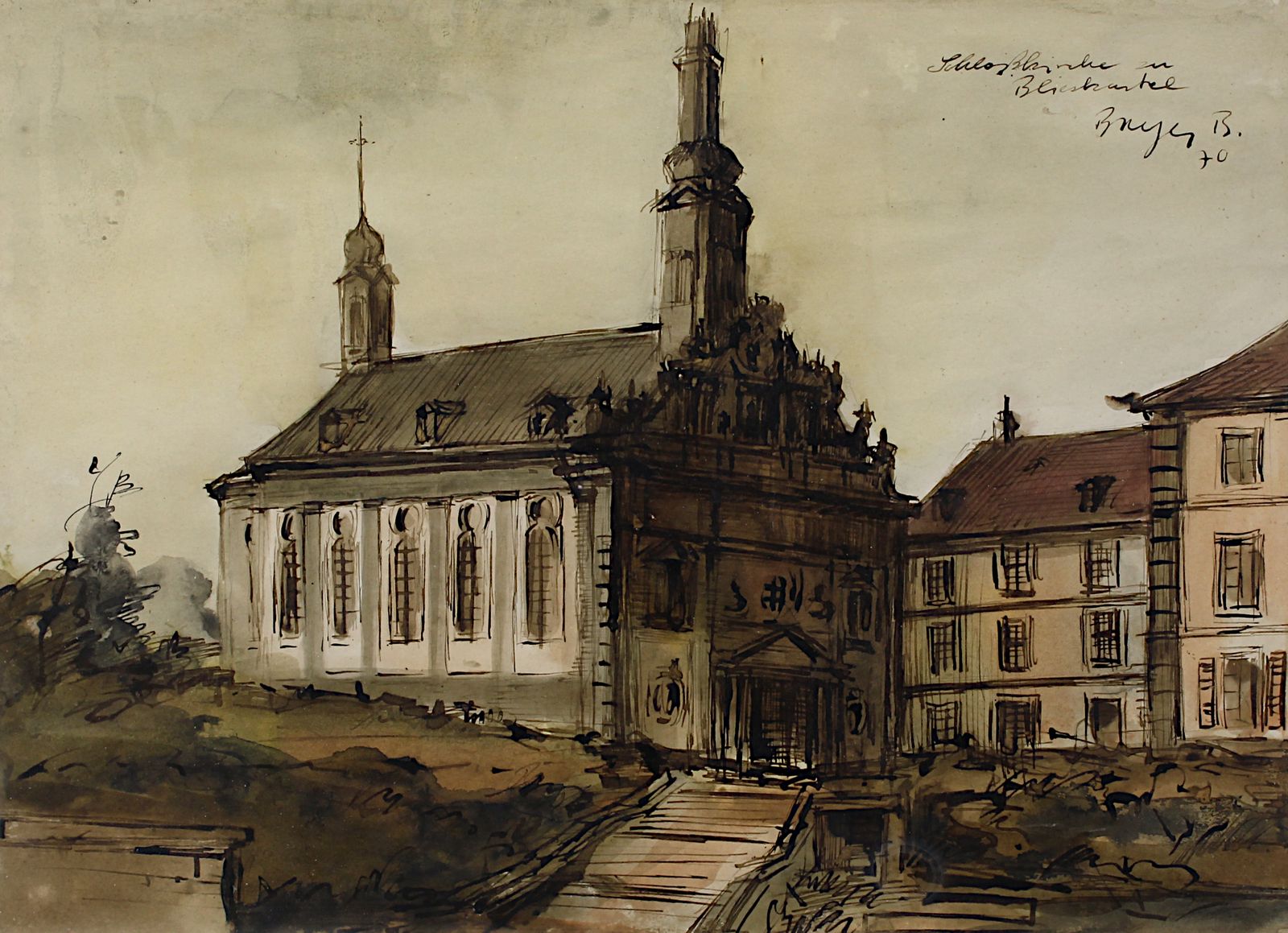 Breyer, Benno (Ommersheim 1939 - 2013 Ommersheim), "Schlosskirche in Blieskastel", aquarellierte - Image 2 of 2