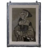 Fensterbild, wohl deutsch 1. H. - M. 20. Jh., Darstellung einer Dame der Tudorzeit, am unt. Rand