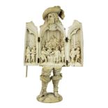 Oliver Cromwell als Triptychon aus Elfenbein, Dieppe, Frankreich 2. H. 19. Jh., in der typischen