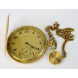 Movado Herrentaschenuhr mit Uhrenkette aus 750er Gelbgold, Schweiz um 1950,