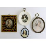Vier Miniaturen schöner Damen, 1. bis 2. H. 20. Jh., Schulterstücke v. Lady Jane Gray u. einer