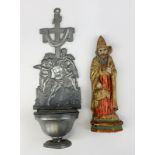 Zwei Objekte religiöser Volkskunst Ende 19. Jh., Heiliger Nikolaus, Holz geschnitzt u. farbig