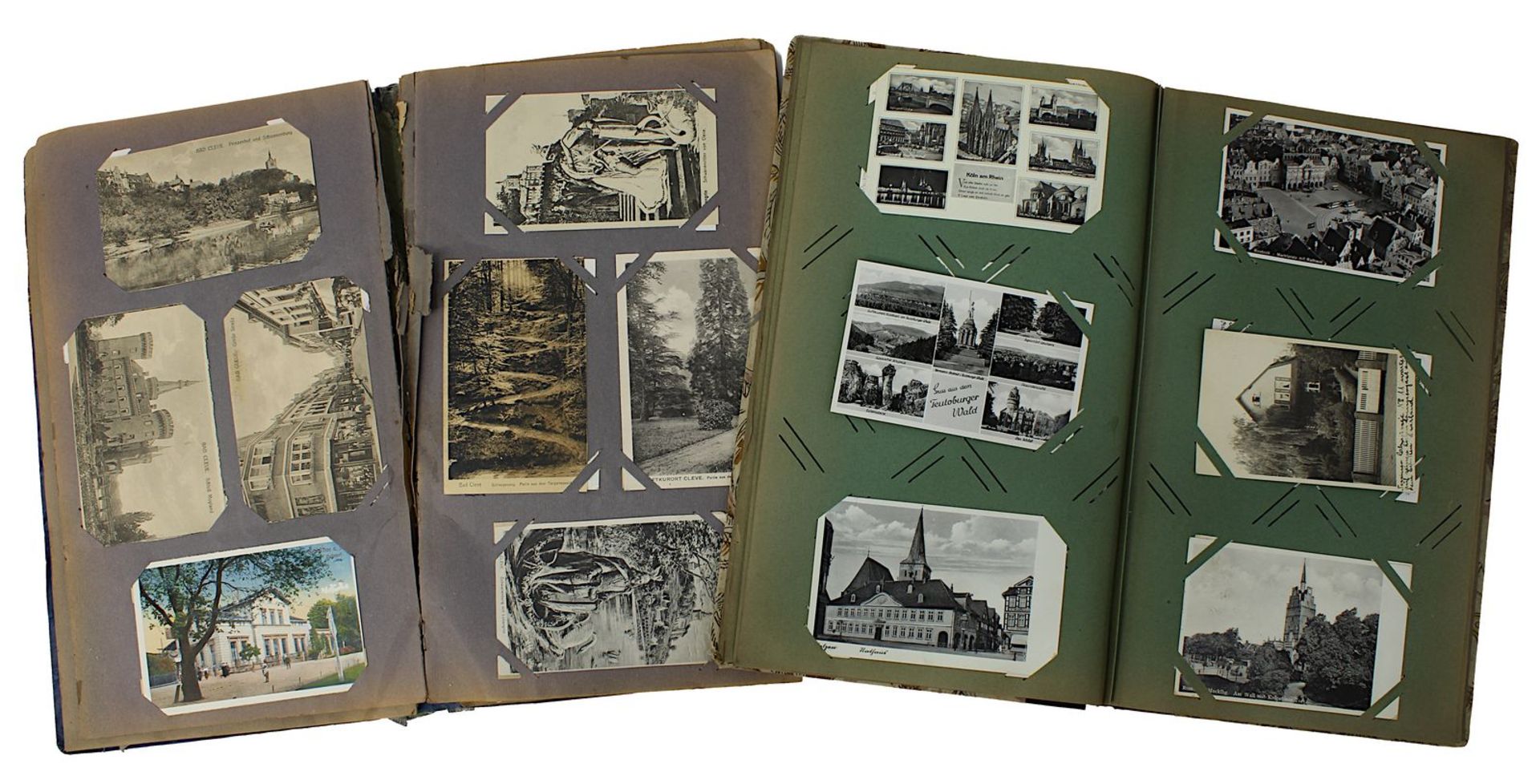 Zwei Postkartenalben um 1930, über 280 versch. Stadt - u. Landschaftsansichten von dt. Städten u.