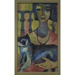 Hildebrand-Miersen, Nora ( Aachen 1919 - 2014 Nennig ), Frau mit Katze, Guache, links oben