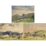 Langenberg, Piet (1896 - 1972 Köln), Drei Landschaftsquarelle: Blick auf die Berge bei Kreuth am