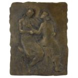 Bronze Reliefbild, Unbekannter Künstler, umarmendes Paar, links unten signiert, 30,4 24 cm. 3618-
