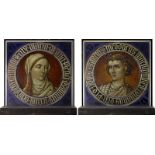 Zwei bleiverglaste Bilder mit gemaltem Hl. Theodor u. Maria, nach gotischem Vorbild, umlaufend mit