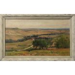 Deutscher Landschaftsmaler um 1920, Pfälzer Dorflandschaft, Öl auf Malkarton, 46 x 27 cm,