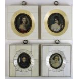 Vier Miniaturen, 2. H. 20. Jh., Schulterstücke v. Gräfin Keglerich u. zwei weiteren Damen, eine