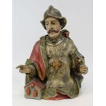 Heiliger Florian als Halbfigur, deutsch 19./20. Jh., Holz geschnitzt u. gefasst, rückseitig gehöhlt,