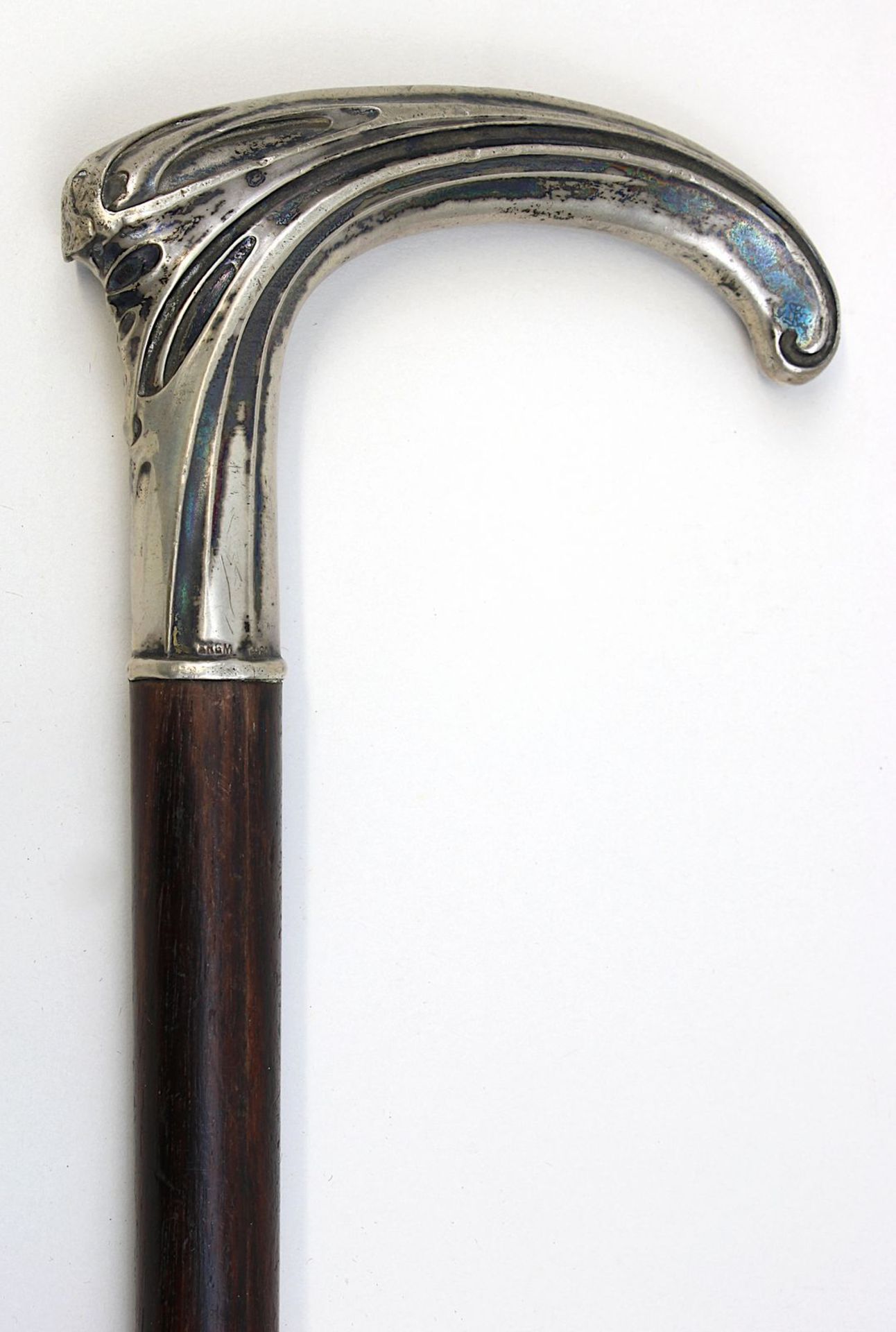 Spazierstock, Jugendstil, deutsch um 1900, Griff aus 800er Silber in Form einer sog. Fritzkrücke, - Bild 2 aus 2