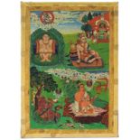 Thangka mit Shiva in vier Manifestationen (?), Tibet wohl 1. H. 20. Jh., vier sitzende Shiva-Figuren