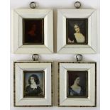 Vier Miniaturen schöner Damen, 2. H. 20. Jh., ein Schulterstück v. Kaiserin Elisabeth v. Österreich,