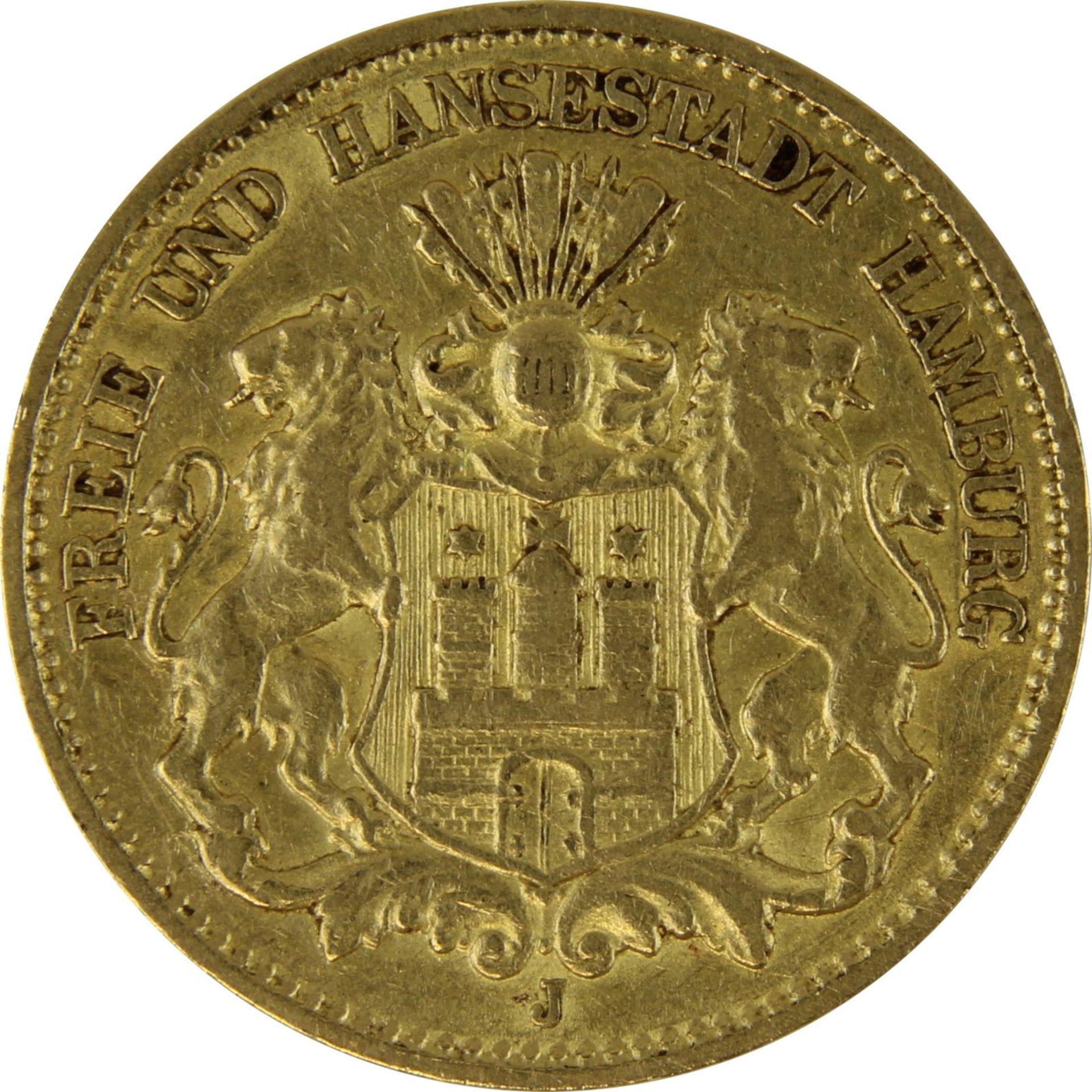 Goldmünze zu 10 Mark, Freie u. Hansestadt Hamburg - Deutsches Reich 1896, Avers: großes - Bild 2 aus 3