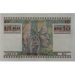 Banknote zu 10 Mark, Saarland / Sarre 1947, in deutscher und französischer Sprache, gute