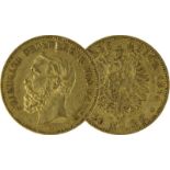 Goldmünze zu 20 Mark, Baden - Deutsches Reich 1874, Avers: Kopf Friedrich Grosherzog von Baden