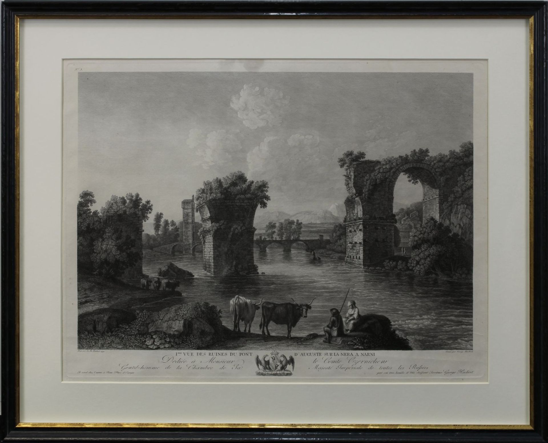 Hackert, Georg (Prenzlau 1755 - 1805 Florenz), "I ère Vue des ruines du Pont d'Auguste sur la Nera à