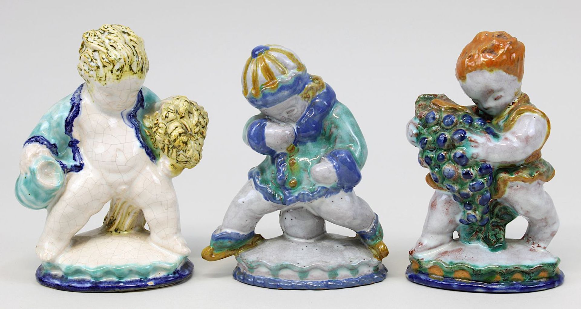 Powolny, Michael (Judenburg 1871 - 1974 Wien), 3 Putten aus Keramik, die Jahreszeiten Winter, Sommer