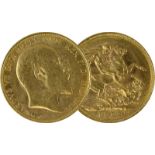 Goldmünze zu 1 Souvereign, England 1902, Avers: Kopf Edwards VII nach re. u. Umschrift, Revers: